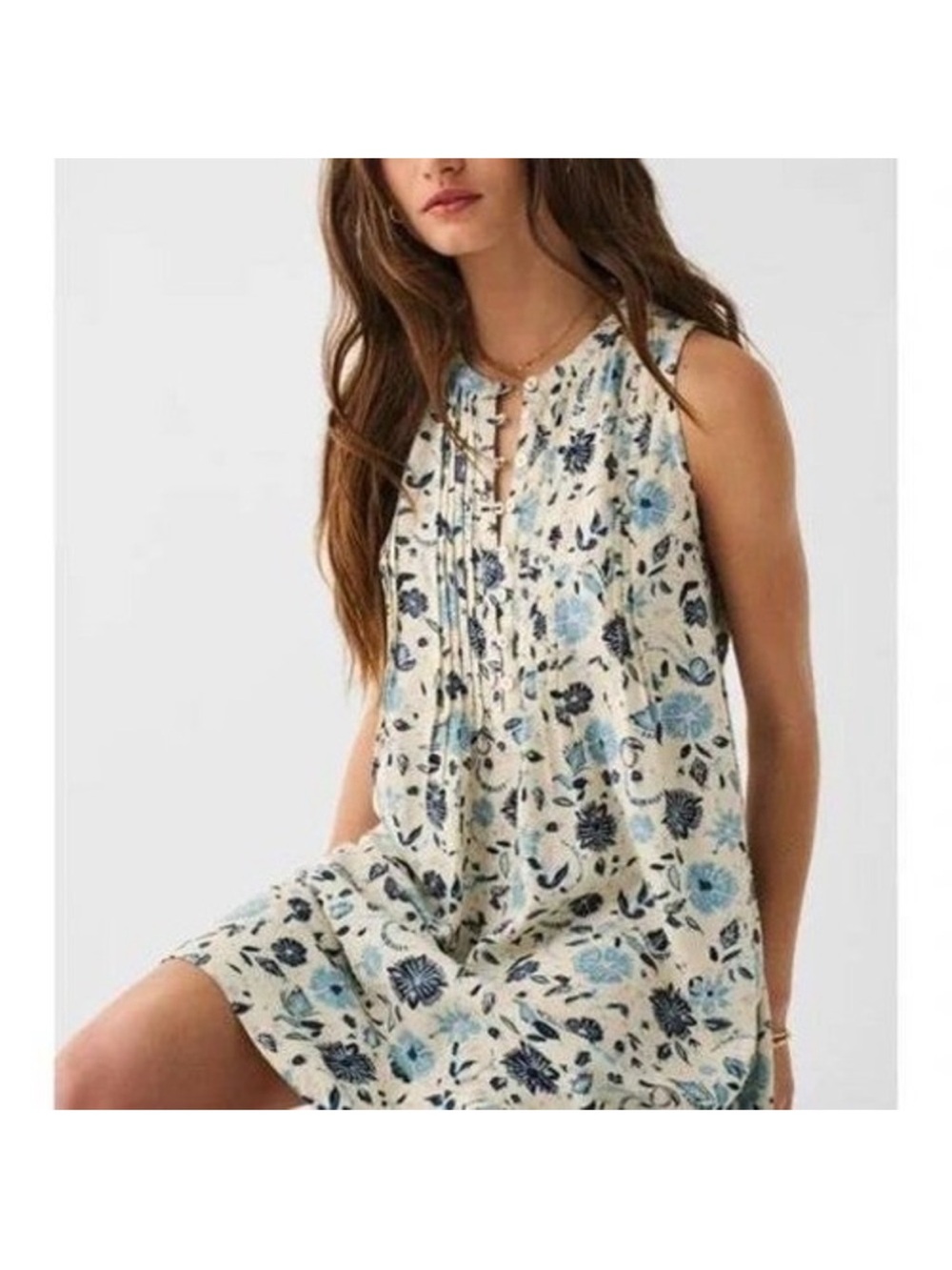 Faherty Isha Dreamer Dress Floral Linen Sleeveless Pockets‎ Womens XS